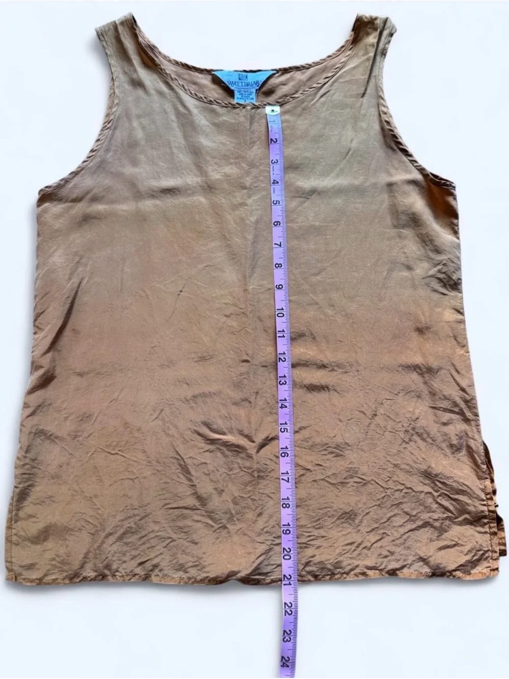 Vintage 100% Silk Tank Top in Orange/Tan — Casual Slip-On Top